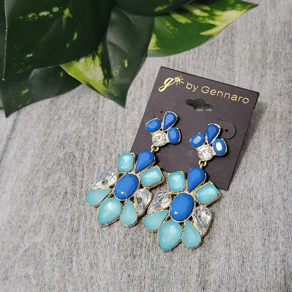 G by Gennaro Gold Toned Blue Stone Floral Dangle Post Earrings NEW